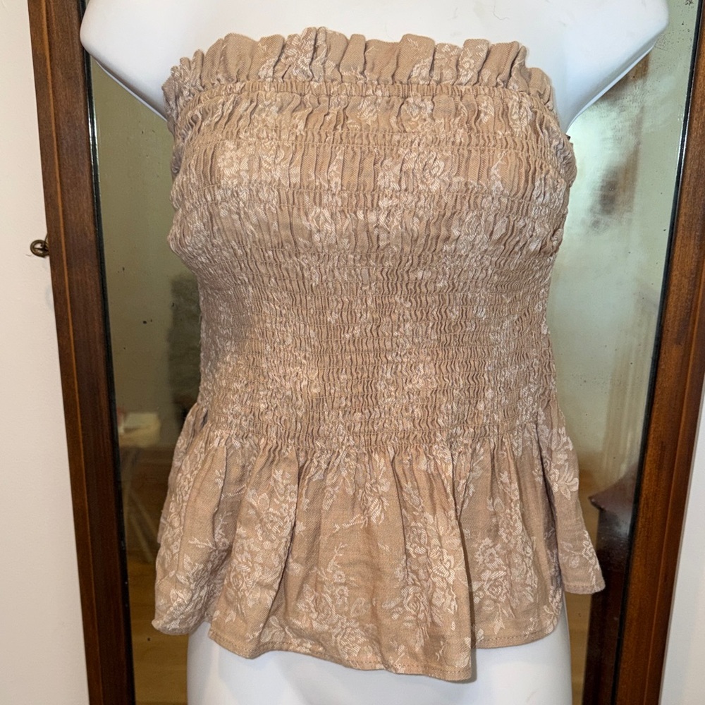Anthropologie By Anthropologie Linen Cotton Smocked Strapless Top NWT - Picture 5 of 8